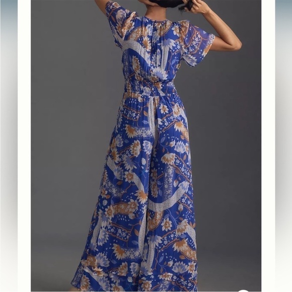 Anthropologie The Somerset Jumpsuit Chiffon Edition Blue Size S Tall NEW - Picture 4 of 16